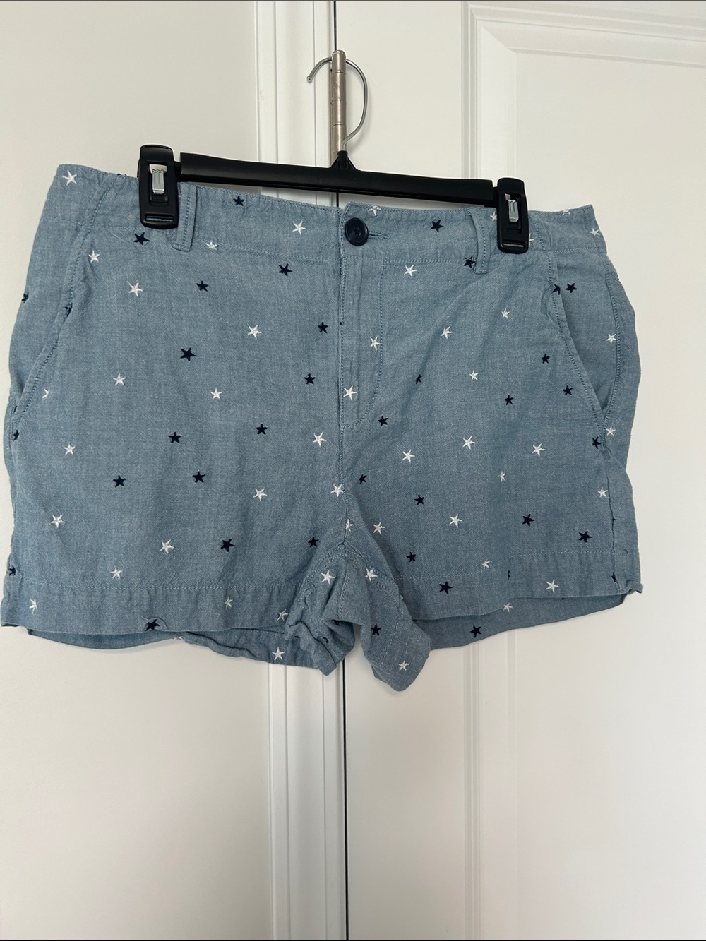 LOFT Chambray Blue Star-Embroidered High-Waist Shorts